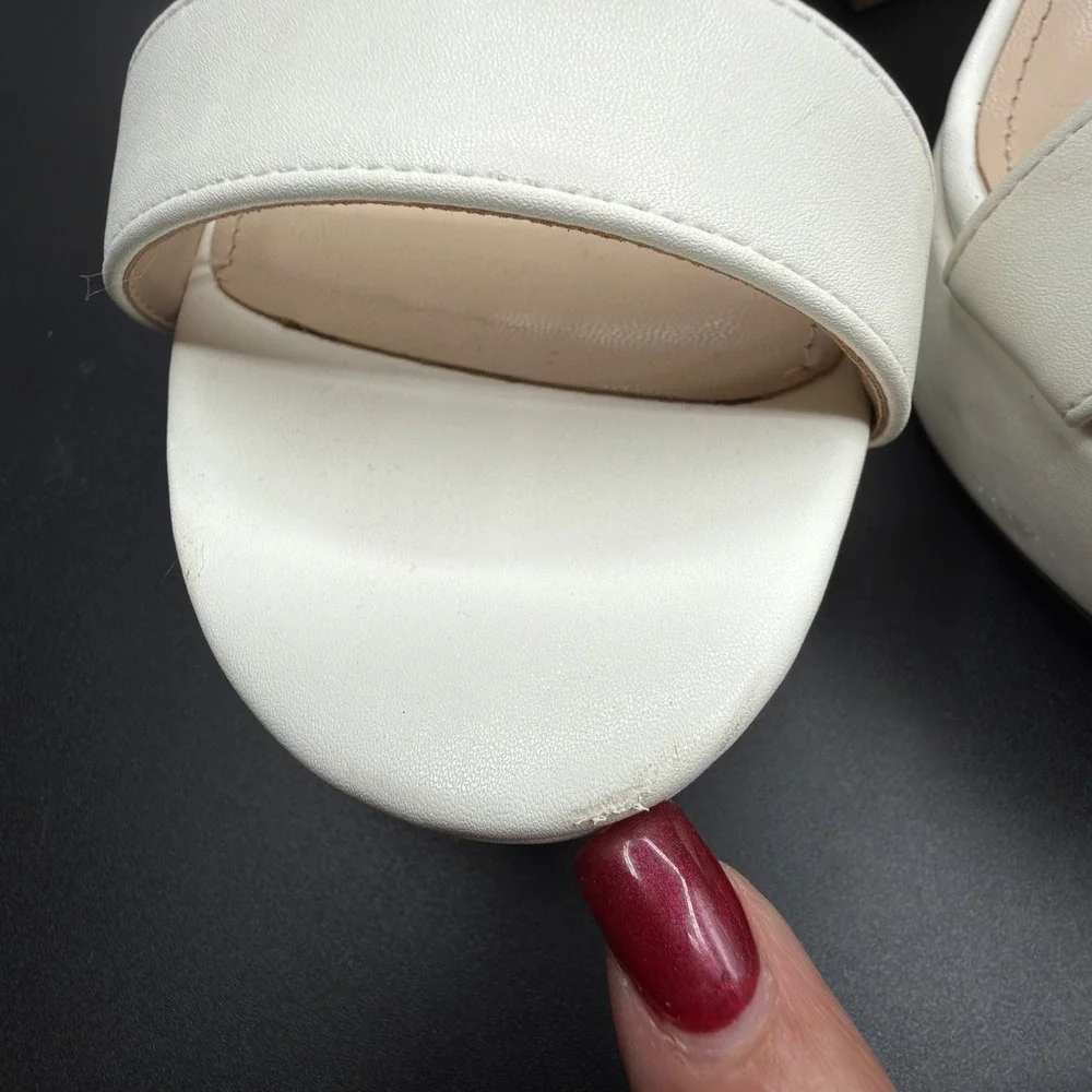 Ankis Womens White Platform Block Heel Sandals Ankle Strap Open Toe Size 7.5